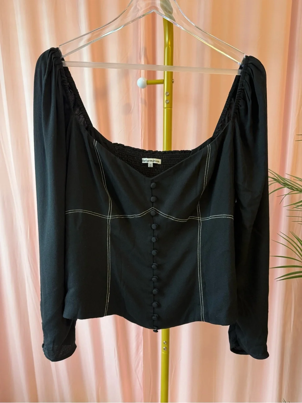 Reformation Clio Romantic Sweetheart Neckline Top Black Contrast Stitching Sz 12